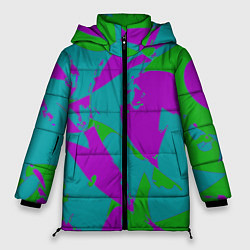 Куртка зимняя женская Бирюзово-зелёная абстракция, цвет: 3D-красный