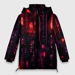 Куртка зимняя женская Киберпанк светящиеся красные элементы, цвет: 3D-красный
