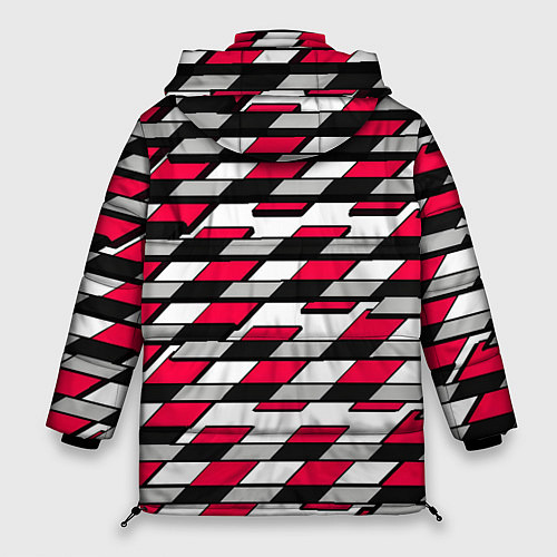 Женская зимняя куртка Красные четырёхугольники на белом фоне / 3D-Светло-серый – фото 2