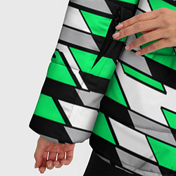 Куртка зимняя женская Зелёные четырёхугольники на белом фоне, цвет: 3D-черный — фото 2