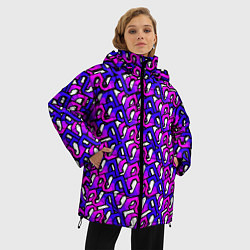 Куртка зимняя женская Фиолетовый узор и чёрная обводка, цвет: 3D-черный — фото 2