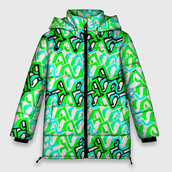Куртка зимняя женская Зелёный узор и бело-чёрная обводка, цвет: 3D-светло-серый