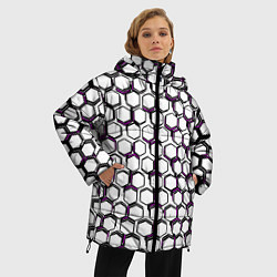 Куртка зимняя женская Киберпанк узор из шестиугольников розовый, цвет: 3D-светло-серый — фото 2
