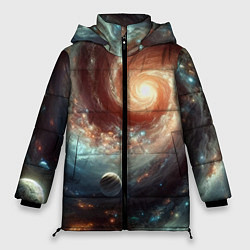 Куртка зимняя женская Далёкая неоновая галактика - нейросеть, цвет: 3D-светло-серый