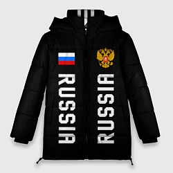 Куртка зимняя женская Россия три полоски на черном фоне, цвет: 3D-красный