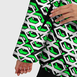 Куртка зимняя женская Зелёно-белый узор на чёрном фоне, цвет: 3D-светло-серый — фото 2