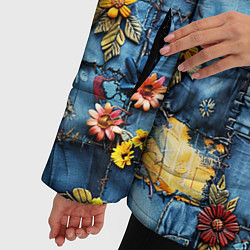 Куртка зимняя женская Подсолнухи на джинсах, цвет: 3D-черный — фото 2
