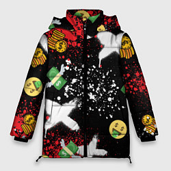 Куртка зимняя женская Денежные смайлики и пачки долларов с крыльями, цвет: 3D-черный