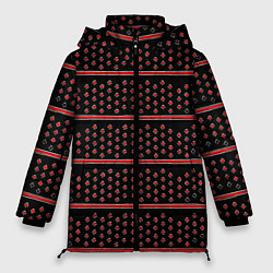 Куртка зимняя женская Красные круги и полосы, цвет: 3D-красный