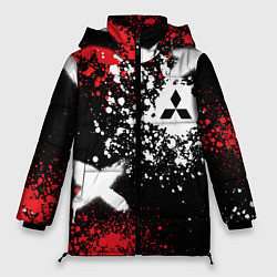 Куртка зимняя женская Митсубиси на фоне граффити и брызг красок, цвет: 3D-черный