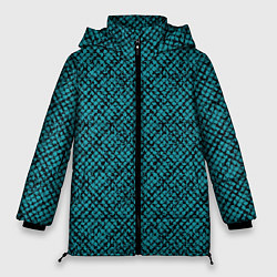 Куртка зимняя женская Бирюзовый клетчатый паттерн, цвет: 3D-черный