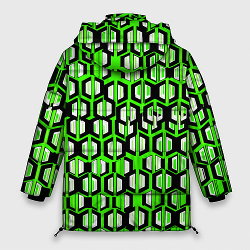 Женская зимняя куртка Техно узор из шестиугольников зелёный / 3D-Светло-серый – фото 2