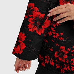 Куртка зимняя женская Клеймо жертвы из аниме Берсерк - красные цветы, цвет: 3D-черный — фото 2