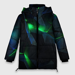 Куртка зимняя женская Объемная геометрическая зеленая неоновая абстракци, цвет: 3D-светло-серый