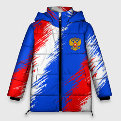 Куртка зимняя женская Триколор штрихи с гербор РФ, цвет: 3D-красный