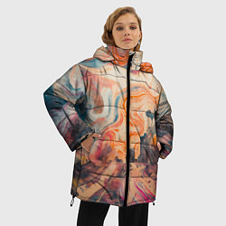 Куртка зимняя женская Абстрактный город и разноцветные краски, цвет: 3D-красный — фото 2
