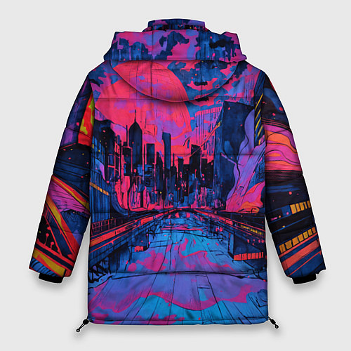 Женская зимняя куртка Город в психоделических цветах / 3D-Светло-серый – фото 2