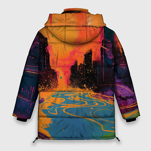Женская зимняя куртка Абстрактная городская улица со зданиями и река / 3D-Светло-серый – фото 2