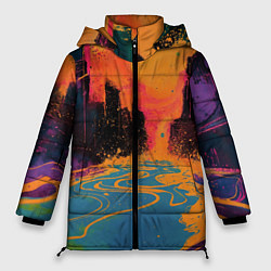 Куртка зимняя женская Абстрактная городская улица со зданиями и река, цвет: 3D-светло-серый