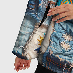 Куртка зимняя женская Пэчворк джинсы в Казахстане, цвет: 3D-черный — фото 2