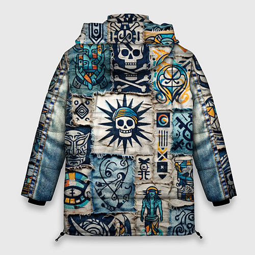 Женская зимняя куртка Пэчворк деним с пиратами / 3D-Светло-серый – фото 2