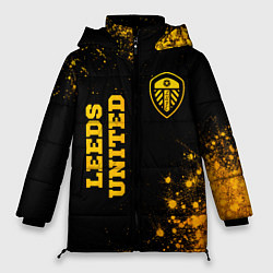 Куртка зимняя женская Leeds United - gold gradient вертикально, цвет: 3D-черный