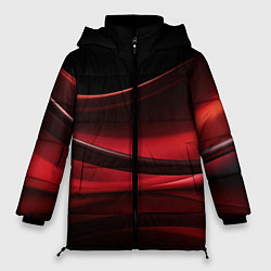 Куртка зимняя женская Темная красная абстракция на черном фоне, цвет: 3D-черный