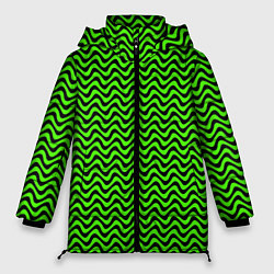 Куртка зимняя женская Искажённые полосы кислотный зелёный, цвет: 3D-черный