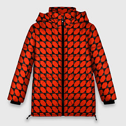 Куртка зимняя женская Красные лепестки шестиугольники, цвет: 3D-черный