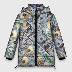 Куртка зимняя женская Банкноты сто долларов, цвет: 3D-красный