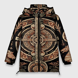 Куртка зимняя женская Символика славянской мифологии, цвет: 3D-черный