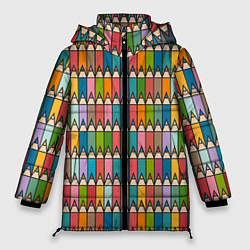 Куртка зимняя женская Паттерн с цветными карандашами, цвет: 3D-светло-серый