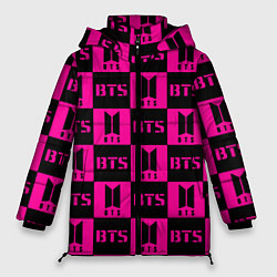 Куртка зимняя женская BTS pattern pink logo, цвет: 3D-черный