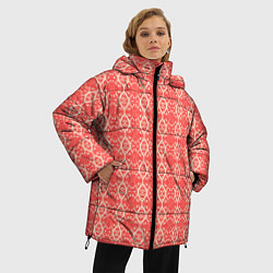 Куртка зимняя женская Красно-персиковый кружевной узор, цвет: 3D-красный — фото 2