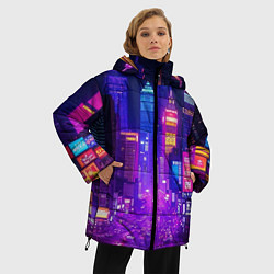 Куртка зимняя женская Город ночью, цвет: 3D-черный — фото 2