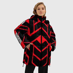 Куртка зимняя женская Красные полосы на чёрном фоне, цвет: 3D-красный — фото 2