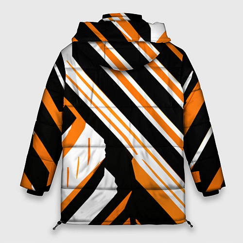 Женская зимняя куртка Чёрно-оранжевые полосы на белом фоне / 3D-Светло-серый – фото 2