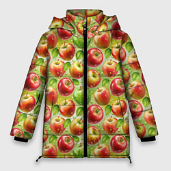 Куртка зимняя женская Натуральные яблоки паттерн, цвет: 3D-красный