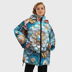 Куртка зимняя женская Цветы и жемчуг, цвет: 3D-светло-серый — фото 2