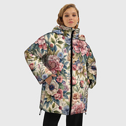 Куртка зимняя женская Нежные цветочные мотивы, цвет: 3D-светло-серый — фото 2