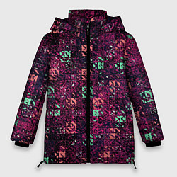 Куртка зимняя женская Тёмный пурпурный текстурированный кубики, цвет: 3D-черный
