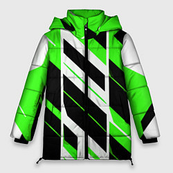 Куртка зимняя женская Black and green stripes on a white background, цвет: 3D-светло-серый