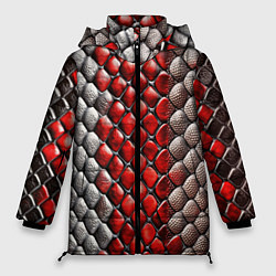 Женская зимняя куртка Змеиная объемная текстурная красная шкура