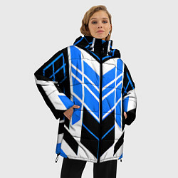 Куртка зимняя женская Blue and black stripes on a white background, цвет: 3D-красный — фото 2