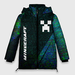Куртка зимняя женская Minecraft glitch blue, цвет: 3D-черный
