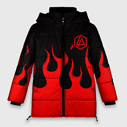 Куртка зимняя женская Linkin park logo fire, цвет: 3D-красный