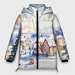 Куртка зимняя женская Новогодний снежный город, цвет: 3D-светло-серый