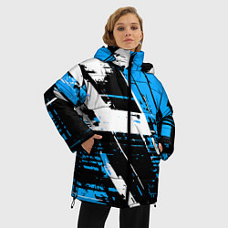 Куртка зимняя женская Diagonal black and white stripes on a blue backgro, цвет: 3D-черный — фото 2