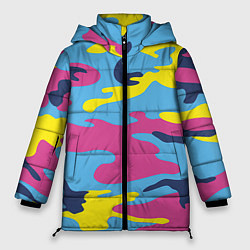 Куртка зимняя женская Камуфляж: голубой/розовый/желтый, цвет: 3D-красный
