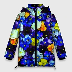 Куртка зимняя женская Синие цветы, цвет: 3D-черный